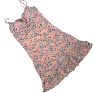Sophie Rue Floral Mini Dress Sundress Milkmaid Ruffle Spaghetti Strap‎ Pink S